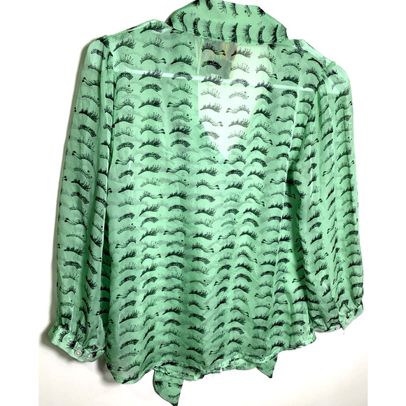 Fervour Women’s Blouse Size S Button Down Green With Black Prints. - Picture 2 of 9